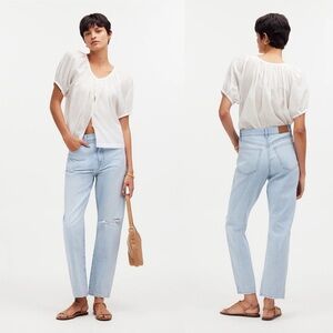 Madewell Womens Fitzgerald Light Wash Distressed 90s Straight Crop Jean Size 26T
